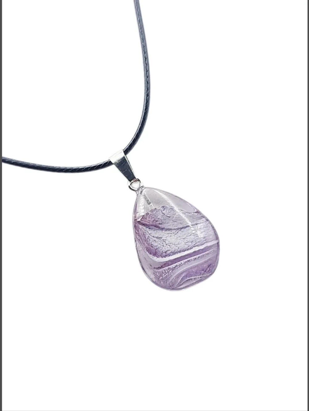 Clear Glass Pendant w/ Wavy Lines Design & Black Cord Necklace | NWOT